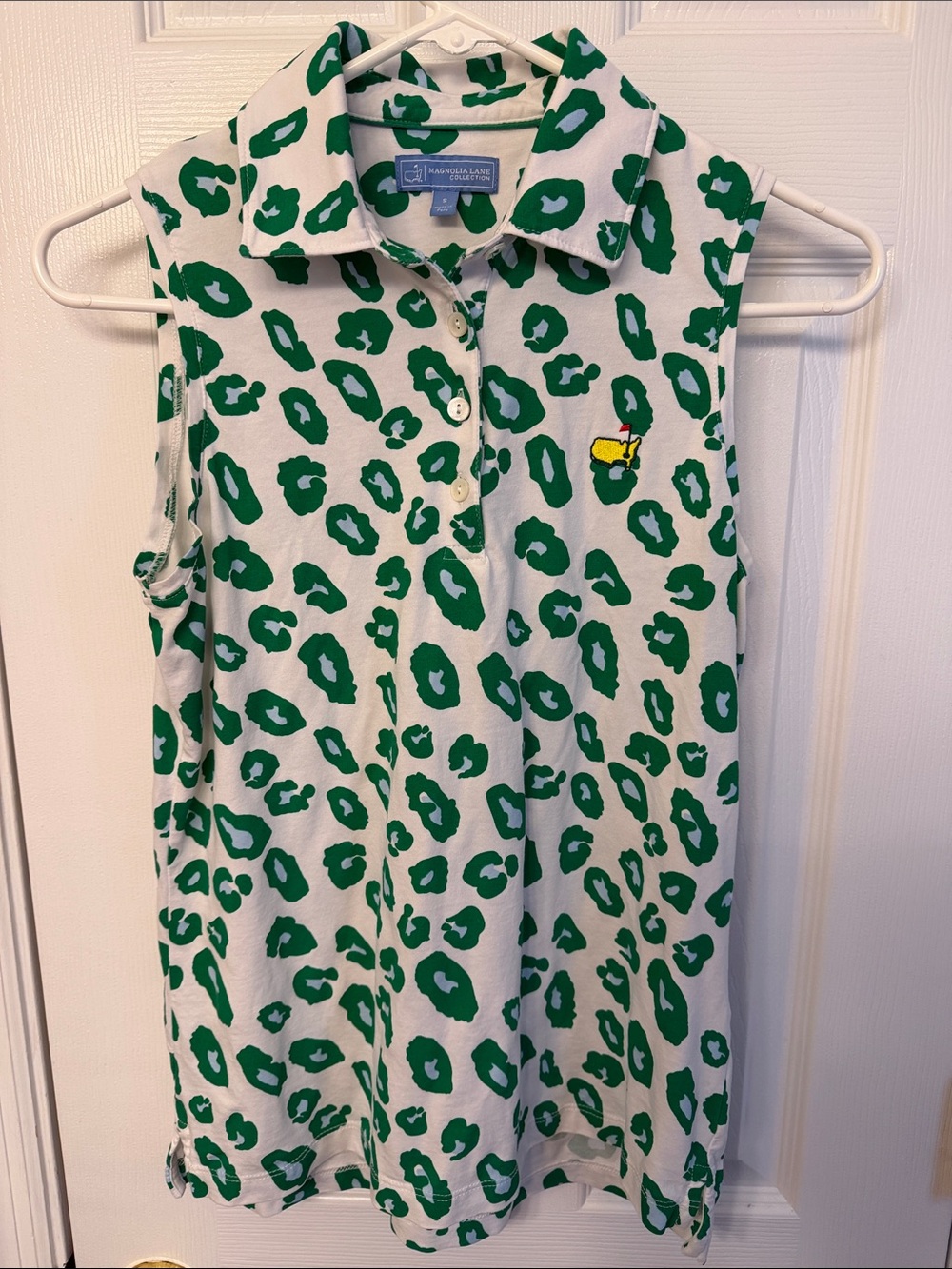 Magnolia Lane Collection Masters Tournament Leopard Print Polo Sleeveless Top